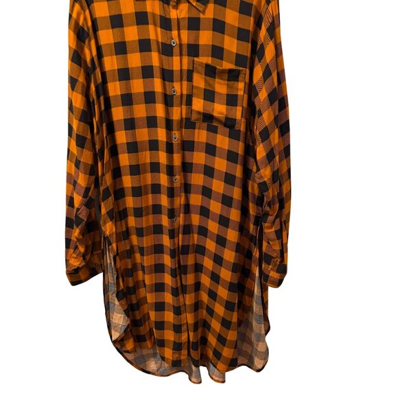 Miss Lili Orange & Black Plaid Button-Down Shirt tunic Sz 2X  100% Rayon women - Picture 4 of 12